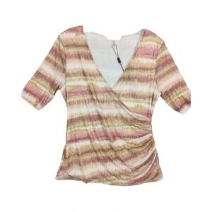 Cable & Gauge Faux Wrap Ruched V-Neck Striped Top NWT Size S